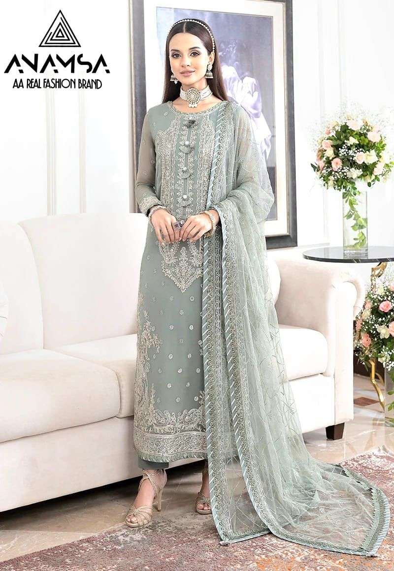 ANAMSA 237 BY ASLIWHOLESALE DESIGNER FAUX GEORGETTE WORK DRESS