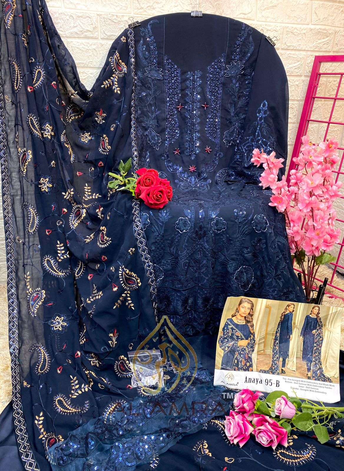 ANAYA 95 HIT DESIGN BY AL AMRA GEORGETTE EMBROIDERY PAKISTANI DRESSES