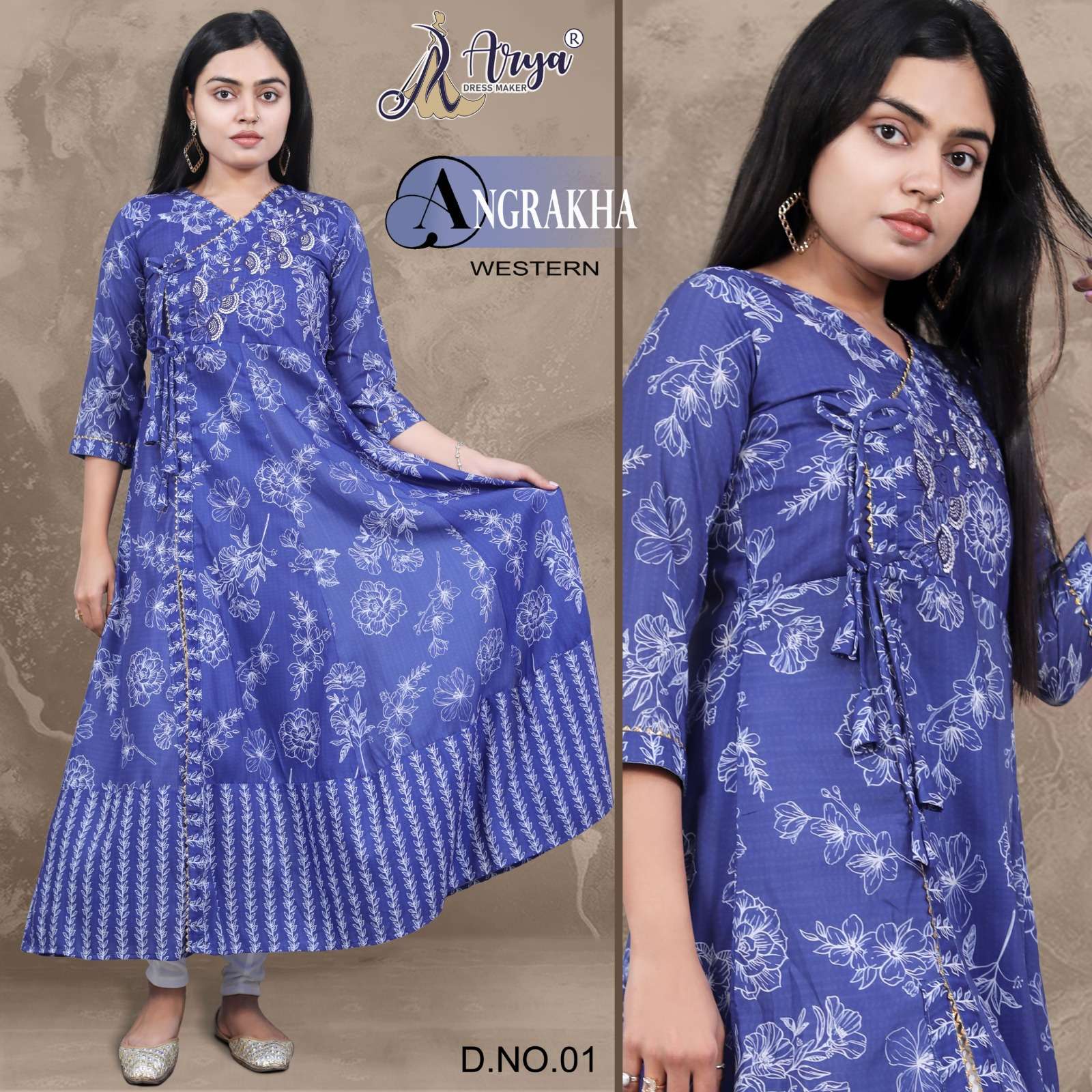 ANGRAKHA BY ARYA DRESS MAKER 01 TO 06 SERIES DESIGNER MUSLIN KURTIS