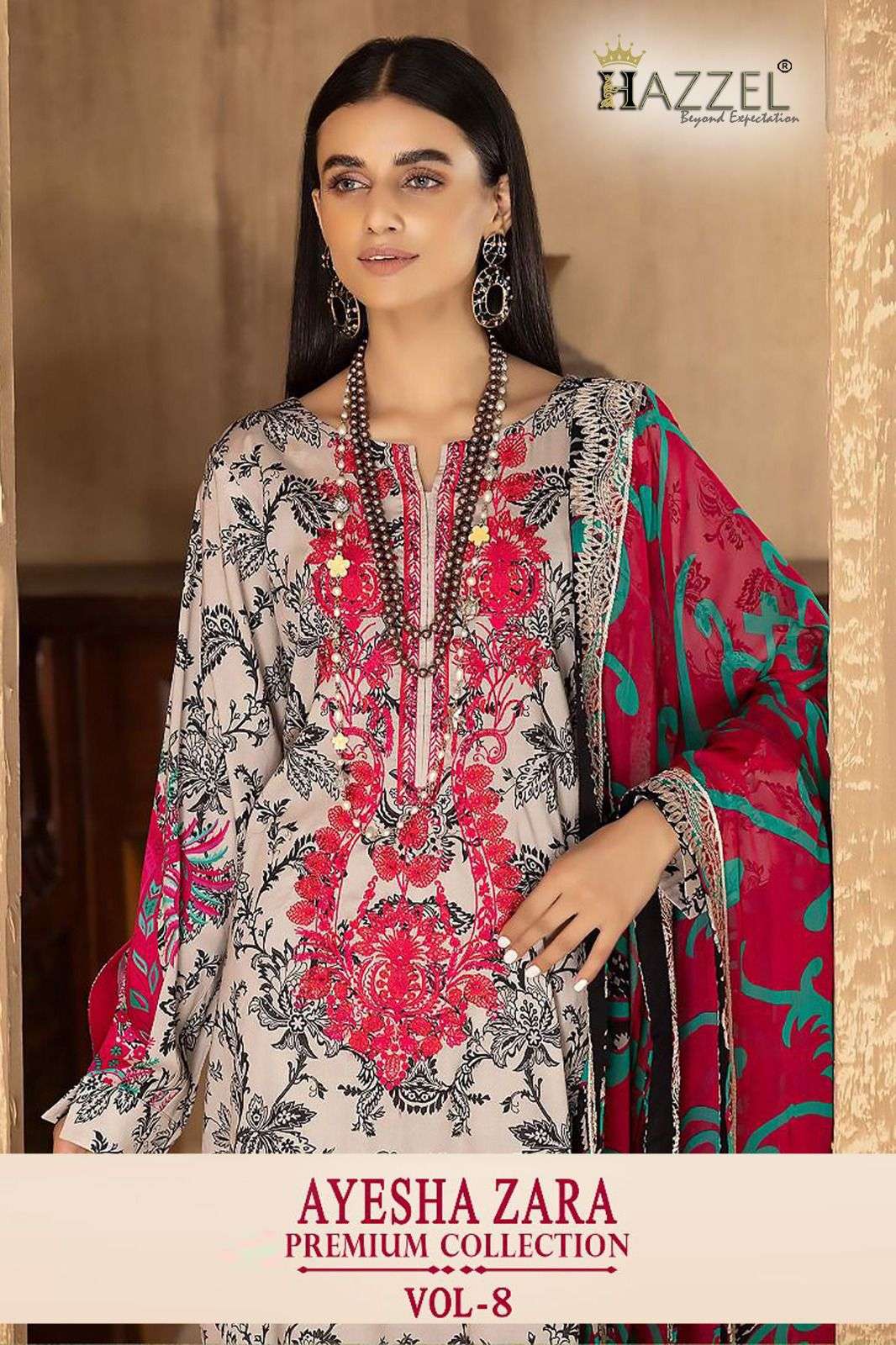 AYESHA ZARA VOL-8 BY HAZZEL PURE COTTON PRINTED AND EMBROIDERY PAKISTANI DRESSES