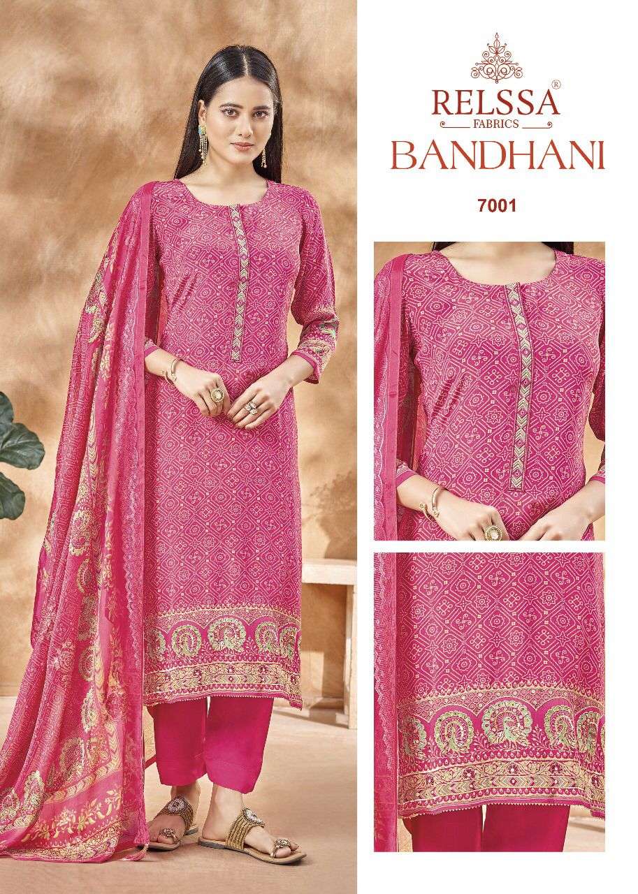 BANDHANI BY RELSSA 7001 TO 7003 SERIES PURE MUSLIN EMBROIDERY DRESSES