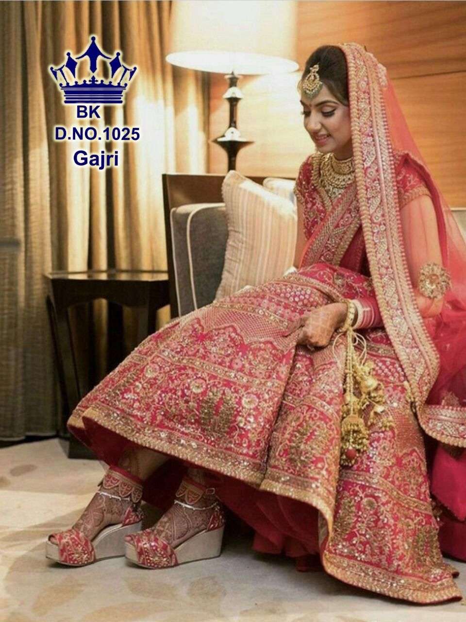 EXLCLUSIVE BRIDAL DESIGNER RAMA GAJRI LEHENGA CHOLI Latest Price,  EXLCLUSIVE BRIDAL DESIGNER RAMA GAJRI LEHENGA CHOLI Manufacturer in Surat