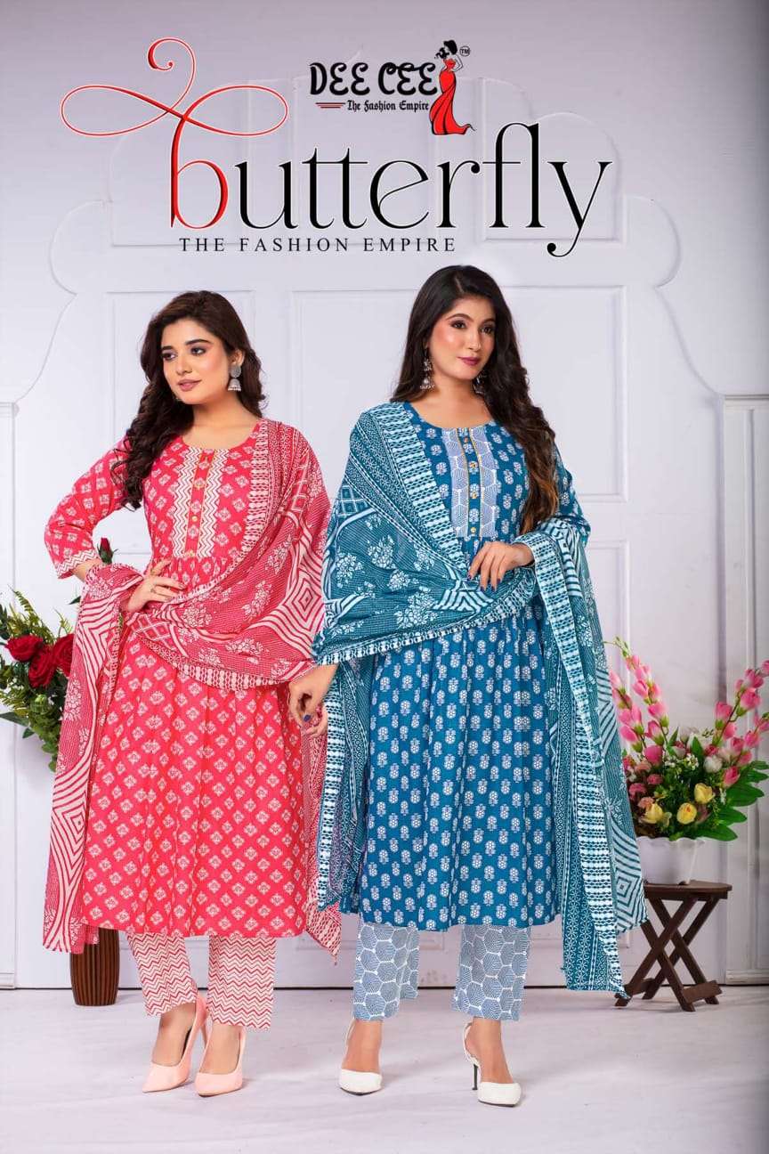 BUTTERFLY BY DEE CEE 1001 TO 1006 SERIES DESIGNER COTTON DYED DRESSES