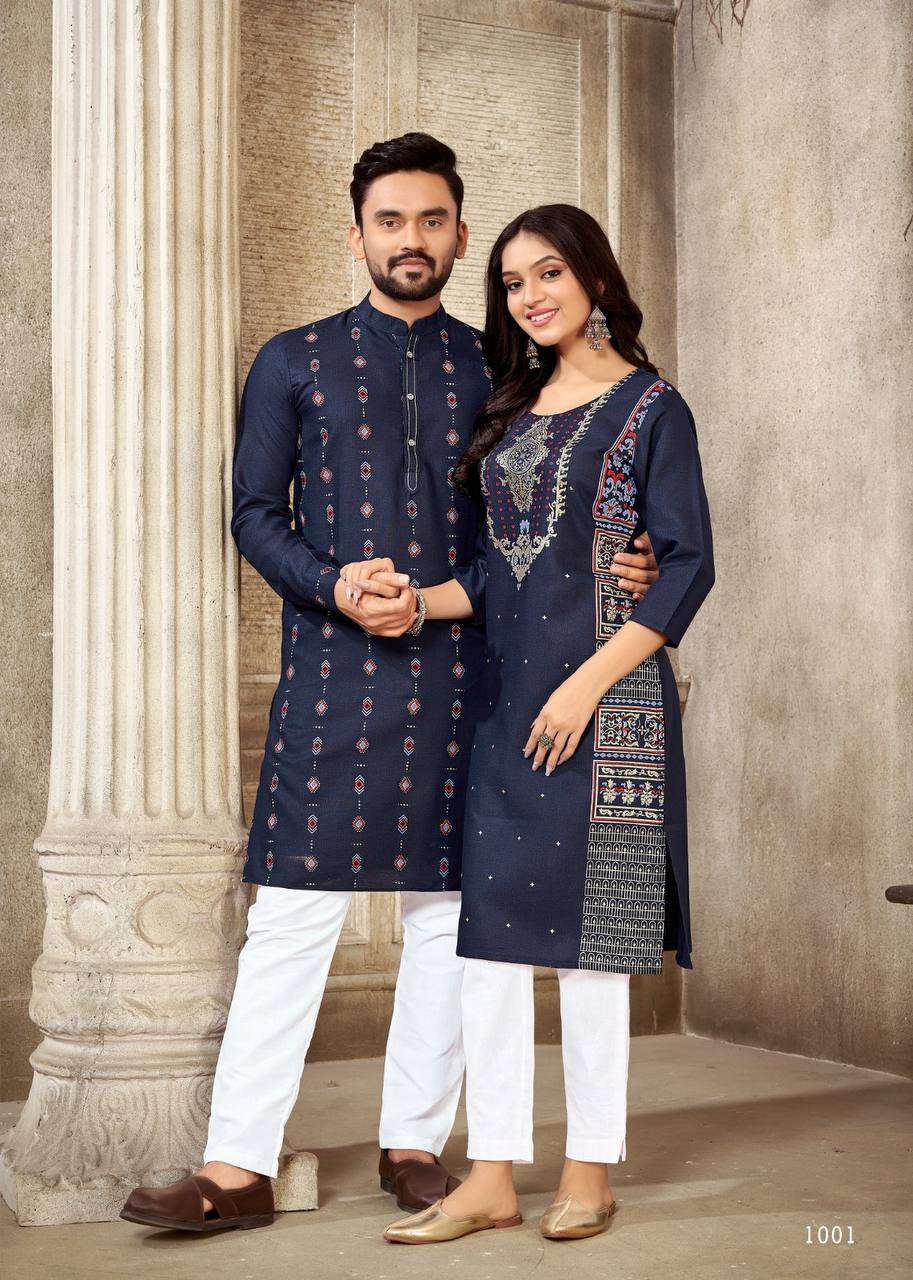 COUPLE GOALS VOL-5 BY ASLIWHOLESALE 1001 TO 1005 SERIES COTTON COUPLE KURTAS