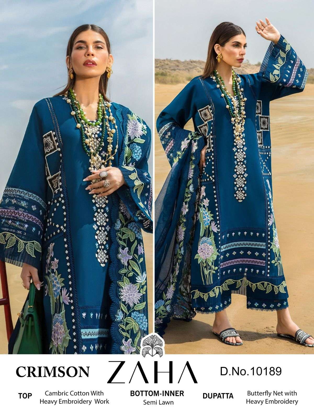 CRIMSON VOL-1 10189 BY ZAHA CAMBRIC COTTON PAKISTANI DRESSES