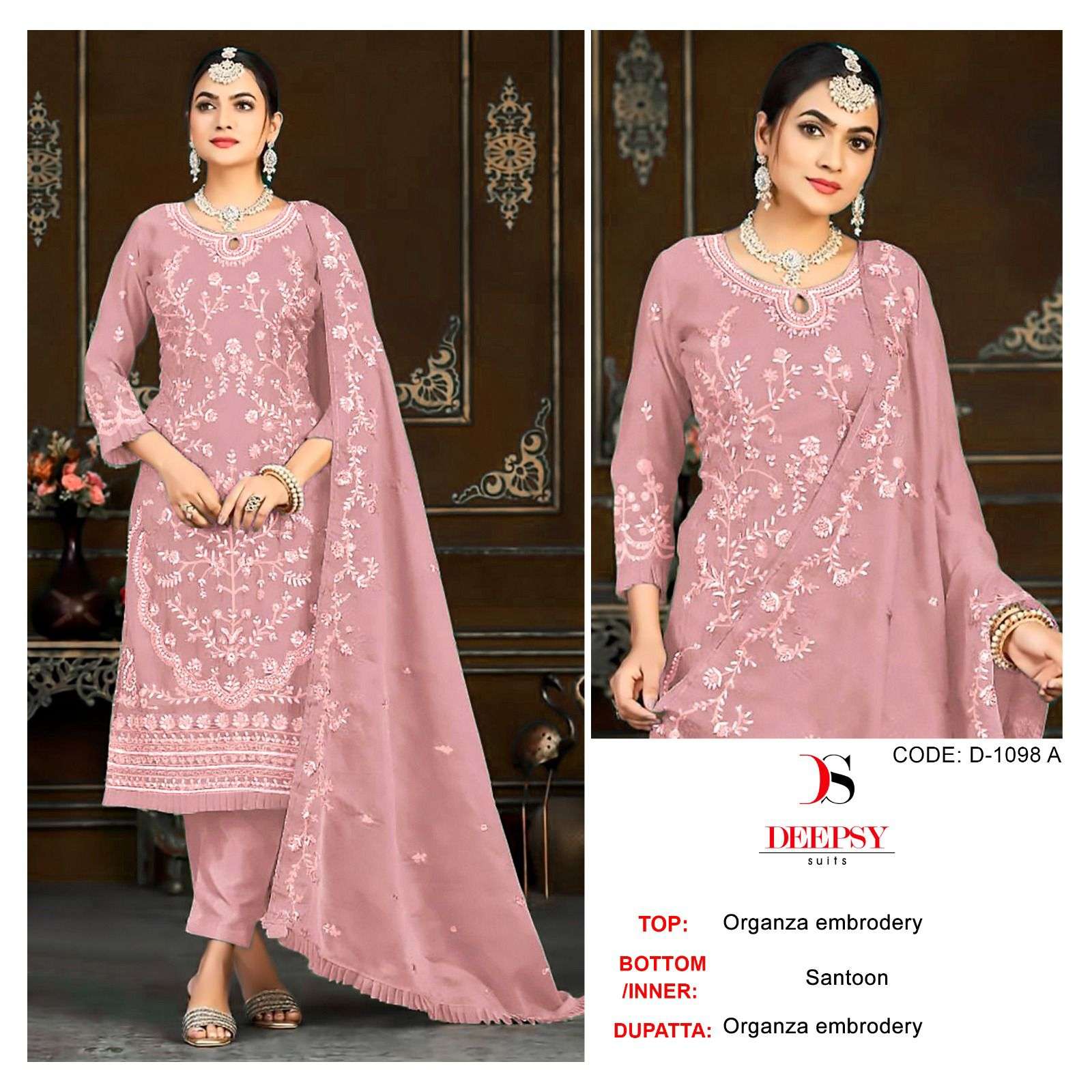 D-1098 COLOURS BY DEEPSY SUITS DESIGNER ORGANZA EMBROIDERY DRESSES