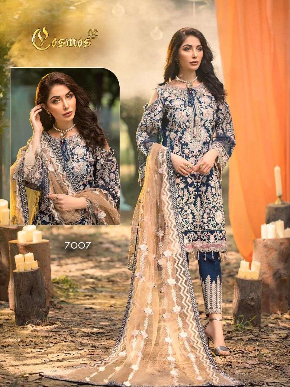 GOLD-7007 HIT DESIGN BY COSMOS GEORGETTE EMBROIDERY PAKISTANI DRESS