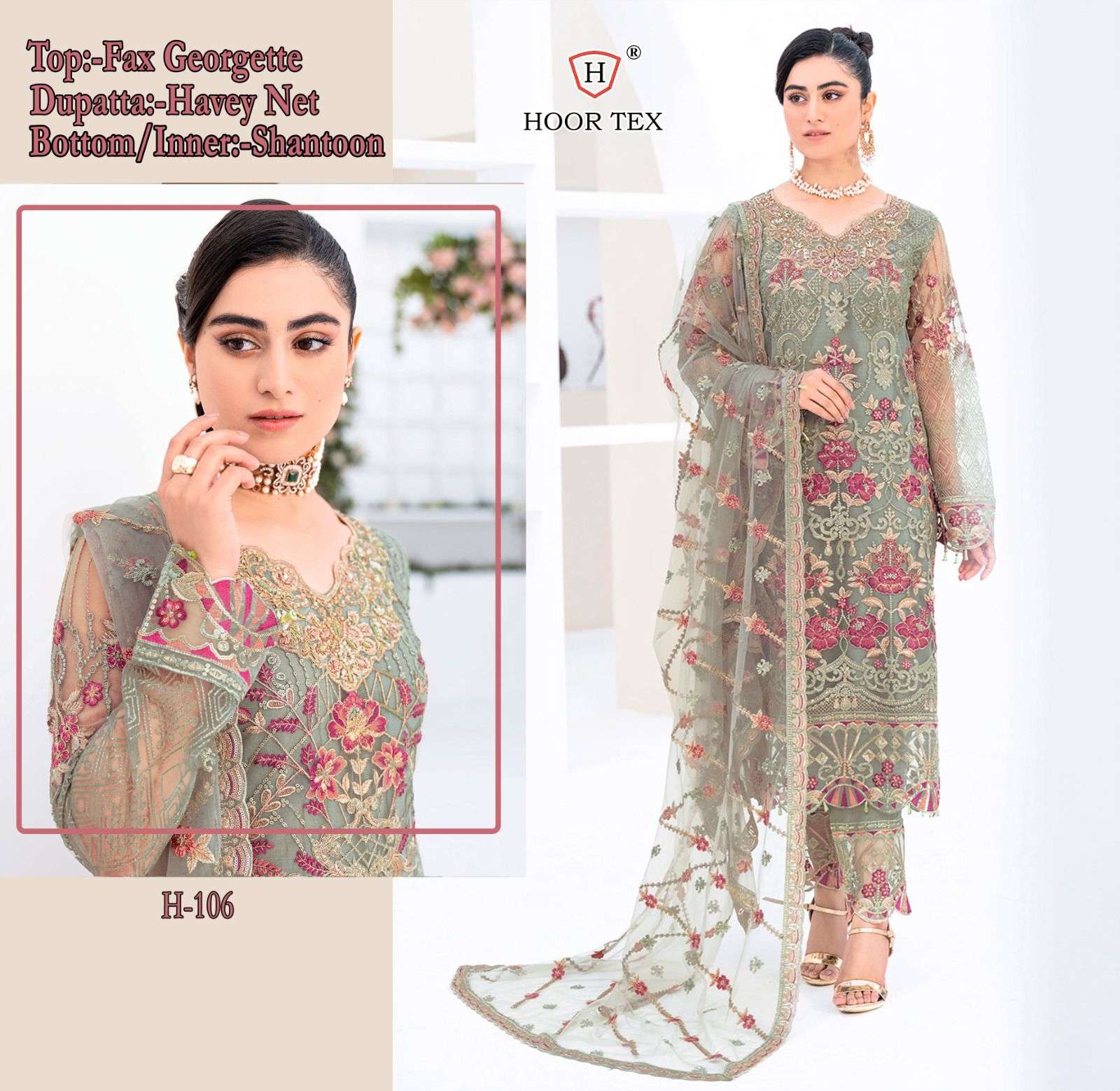 H-106 HIT DESIGN BY HOOR TEX DESIGNER FAUX GEORGETTE WORK DRESSES