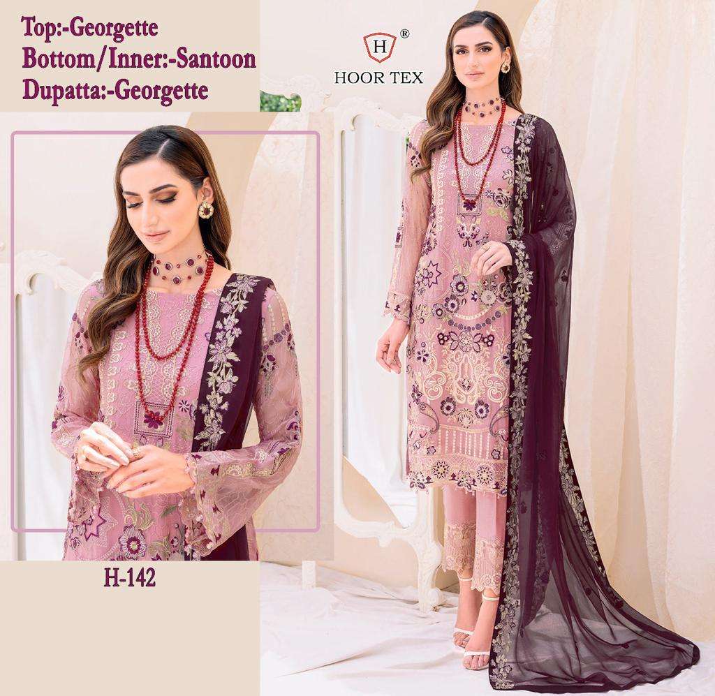 H-142 HIT DESIGN BY HOOR TEX HEAVY DESIGNER FAUX GEORGETTE WORK DRESSES