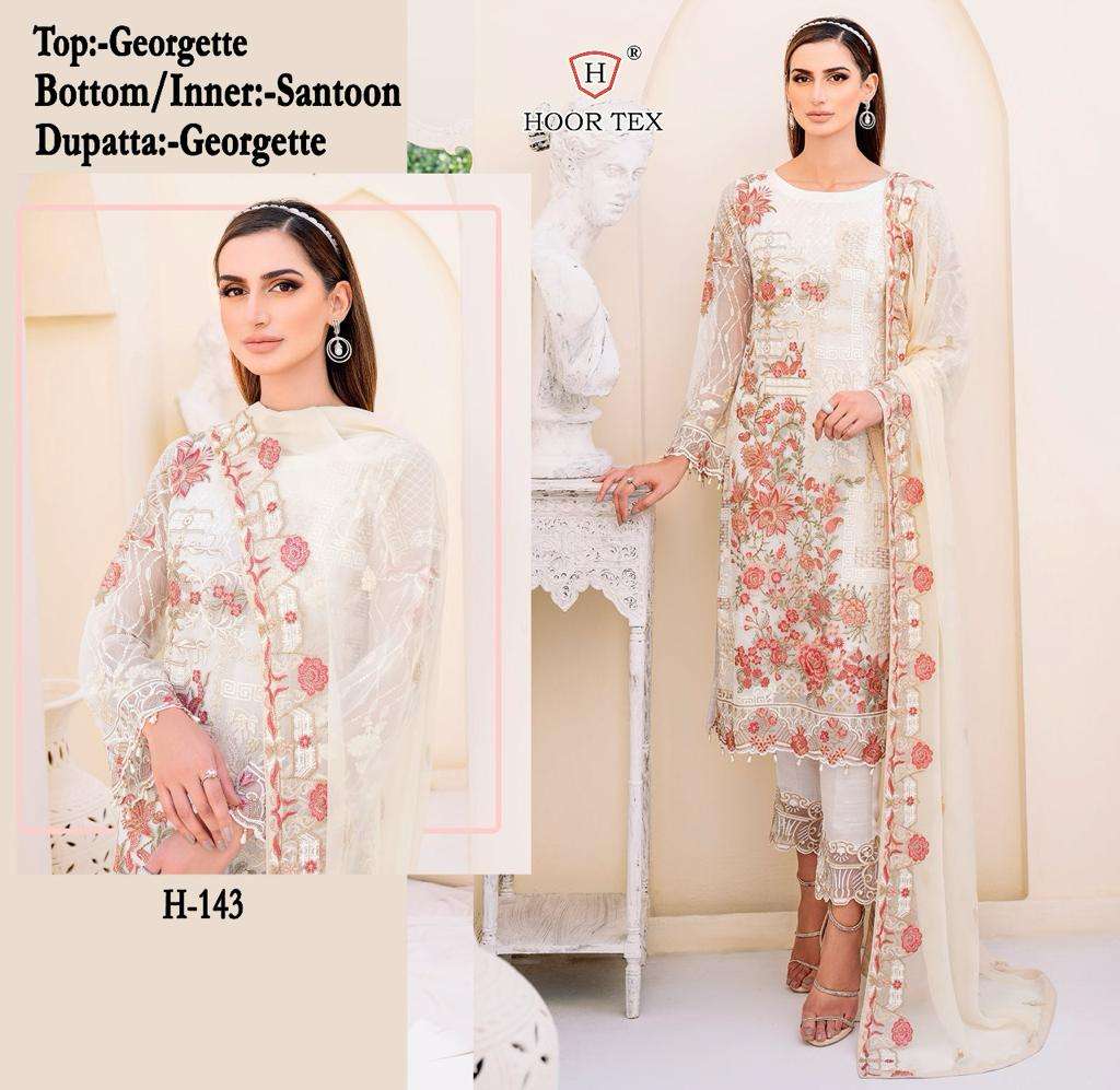 H-143 HIT DESIGN BY HOOR TEX HEAVY DESIGNER FAUX GEORGETTE WORK DRESSES