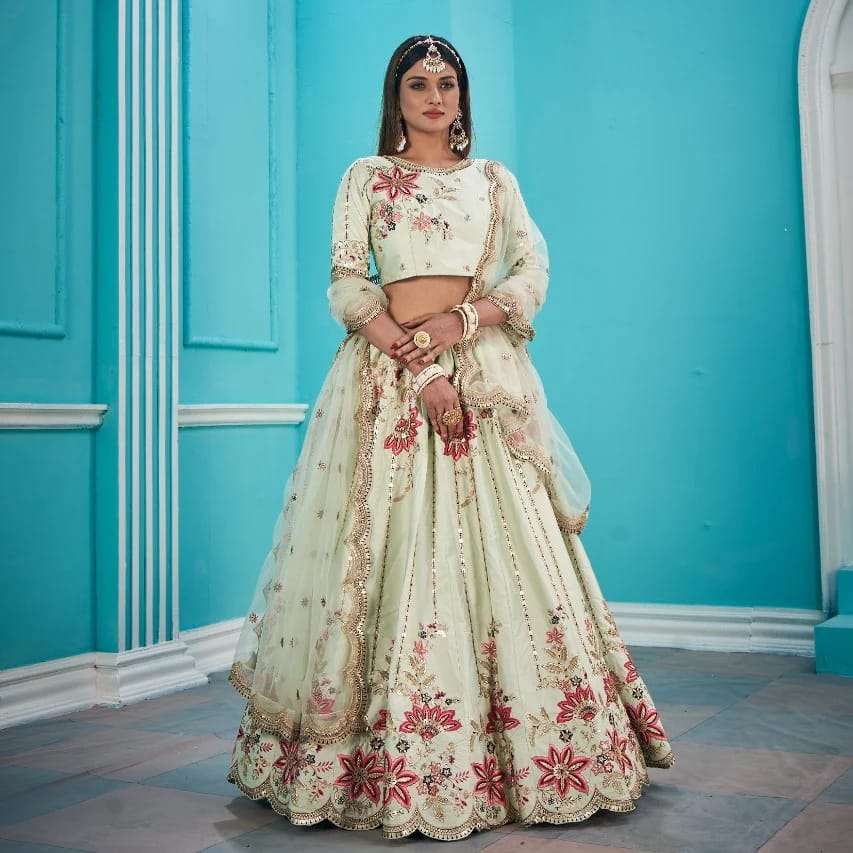 INAYAAT 1013 BY ASLIWHOLESALE PURE SOFT NET WORK LEHENGAS