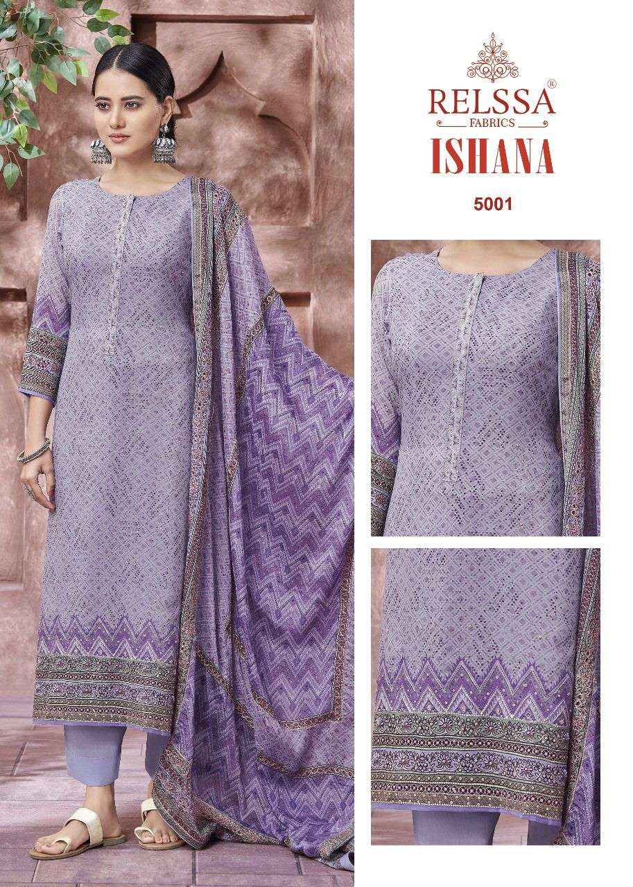 ISHANA BY RELSSA 5001 TO 5003 SERIES PURE MUSLIN EMBROIDERY DRESSES