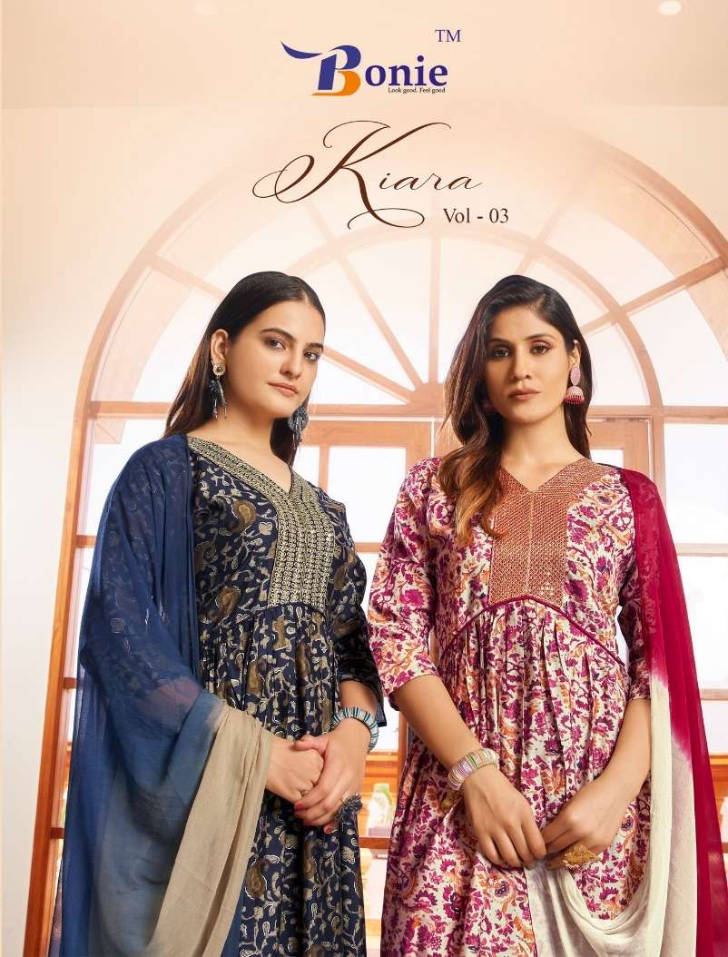 KIARA VOL-3 BY BONIE 3001 TO 3006 SERIES CHANDERI WORK STITCHED DRESS