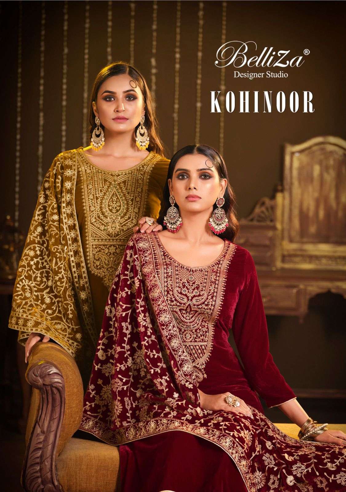 KOHINOOR BY BELLIZA 815-001 TO 815-006 SERIES VELVET EMBROIDERY DRESSES