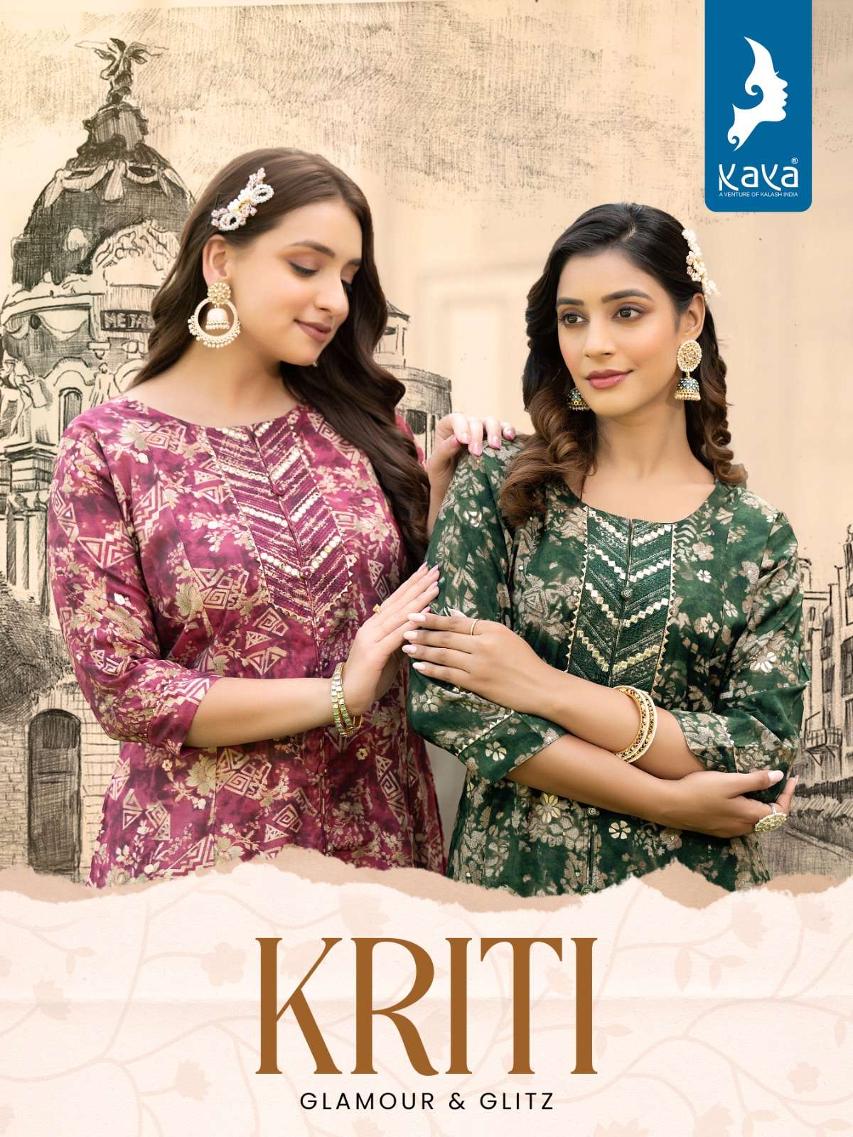 KRITI BY KAYA 01 TO 08 SERIES DESIGNER CHANDERI PRINTED KURTIS