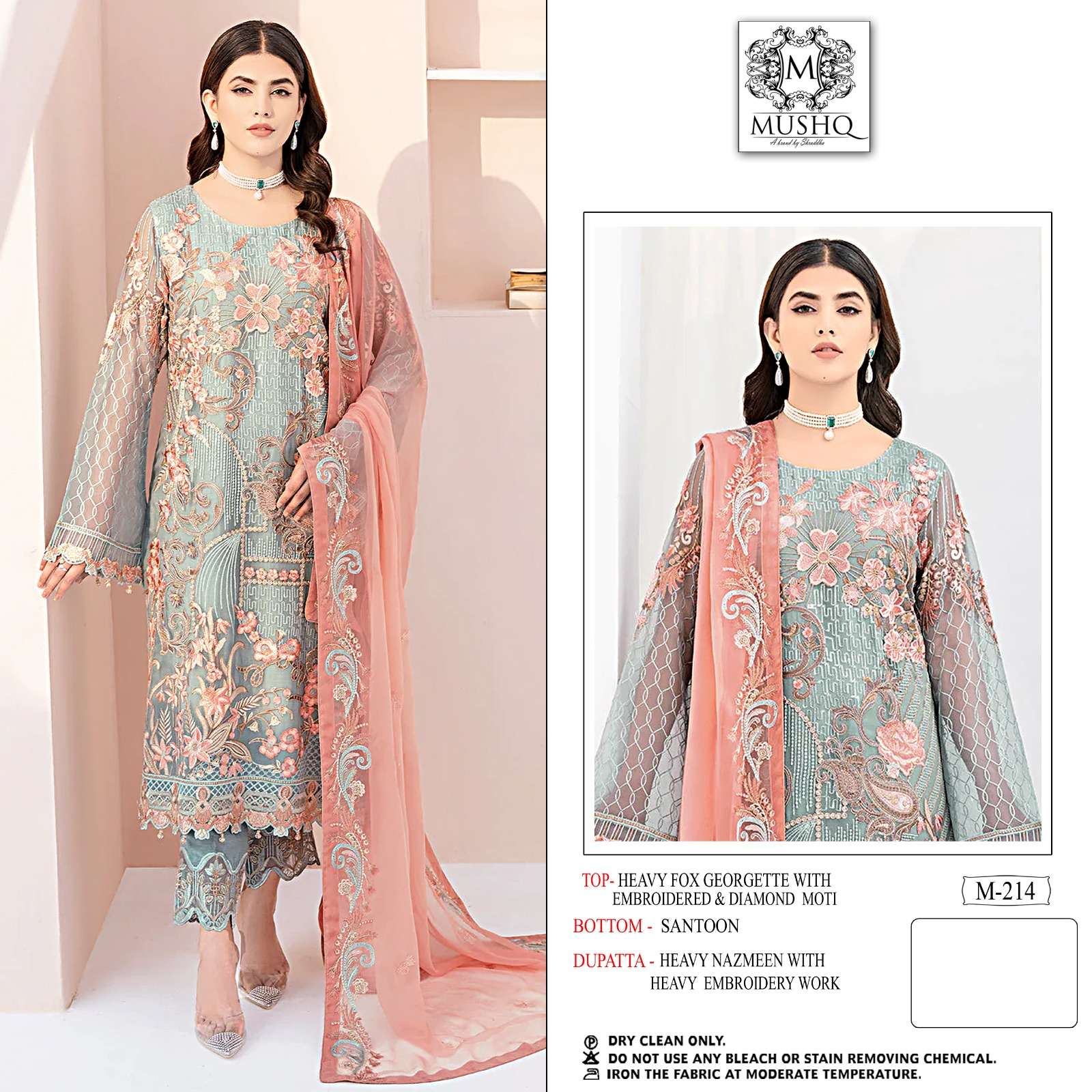 M-214 HIT DESIGN BY MUSHQ HEAVY FOX GEROGETTE EMBROIDERY PAKISTANI DRESS