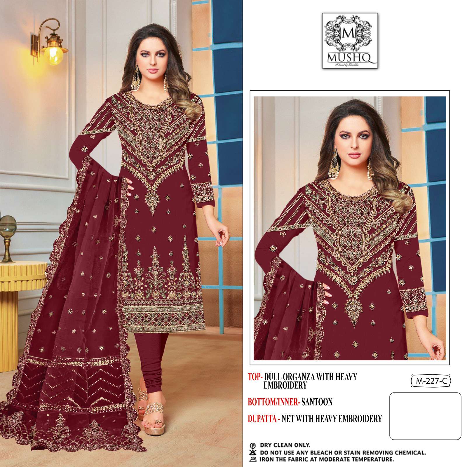 M-227 NX BY MUSHQ 227-A TO 227-d SERIES PURE ORGANZA WORK PAKISTANI DRESSES