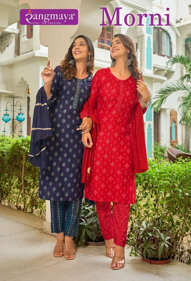 MORNI BY RANGMAYA 101 TO 108 SERIES RAYON EMBROIDERY DRESSES