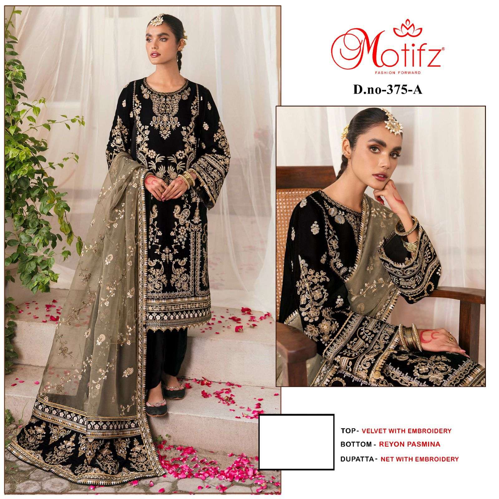 MOTIFZ 375 COLOURS BY MOTIFZ 375-A TO 375-D SERIES VELVET EMBROIDERY DRESSES