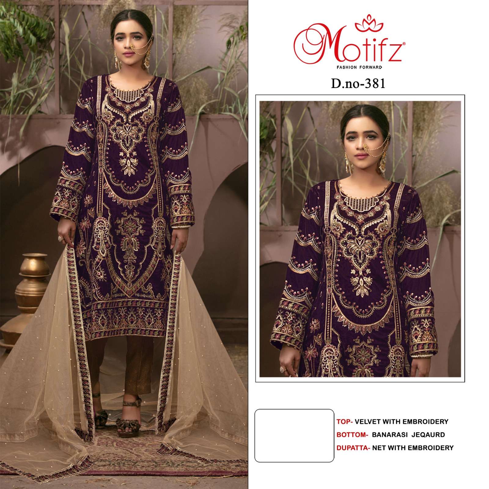 MOTIFZ 381 HIT DESIGN BY MOTIFZ DESIGNER VELVET EMBROIDERY DRESSES