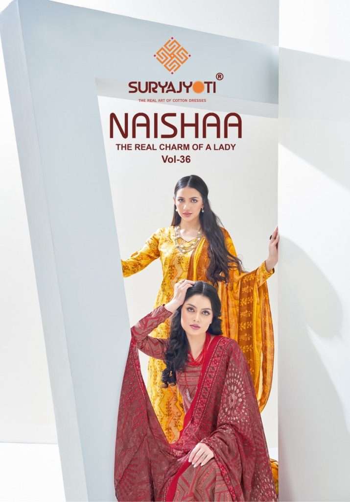 NAISHAA VOL-36 BY SURYAJYOTI 36001 TO 36010 SERIES COTTON WORK DRESSES