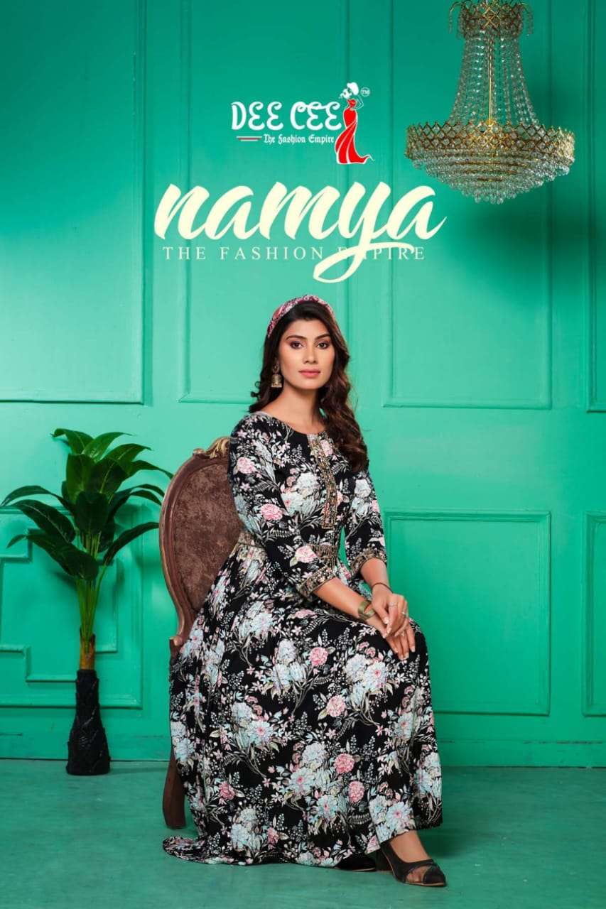 NAMYA BY DEE CEE 1001 TO 1006 SERIES DESIGNER RAYON PRINT KURTIS