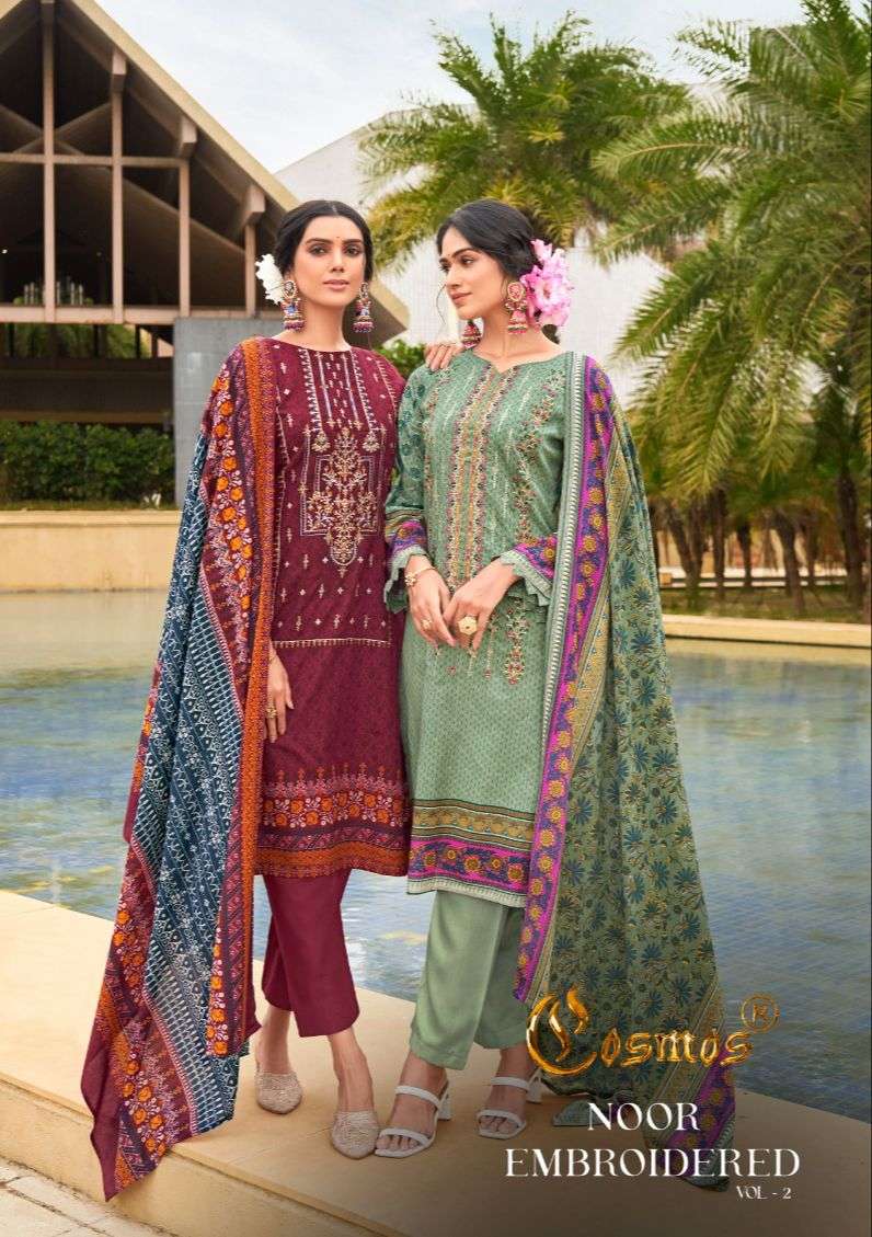 NOOR EMBROIDERED VOL-2 BY COSMOS 201 TO 208 SERIES COTTON PRINTED DRESSES