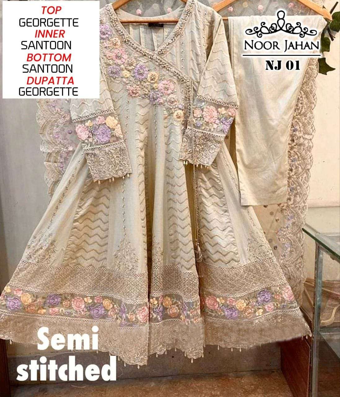 NOOR JAHAN NJ-01 BY ASLIWHOLESALE FAUX GEORGETTE EMBROIDERY PAKISTANI DRESS