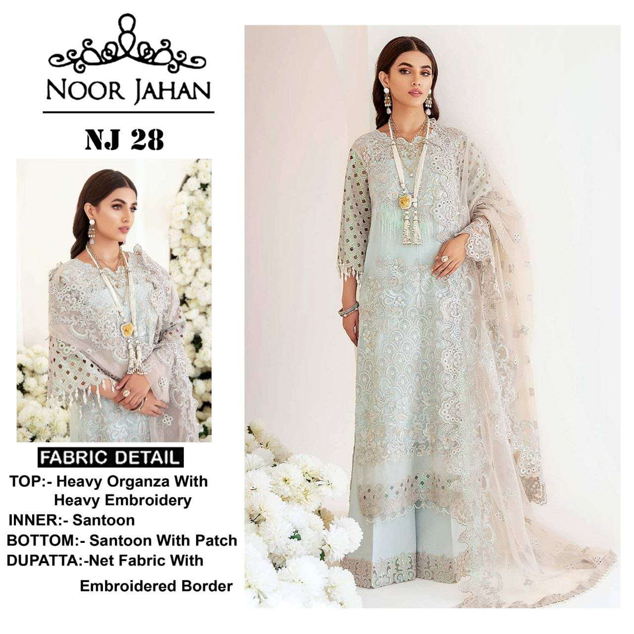 NOOR JAHAN NJ-28 BY ASLIWHOLESALE ORGANZA EMBROIDERY PAKISTANI DRESS