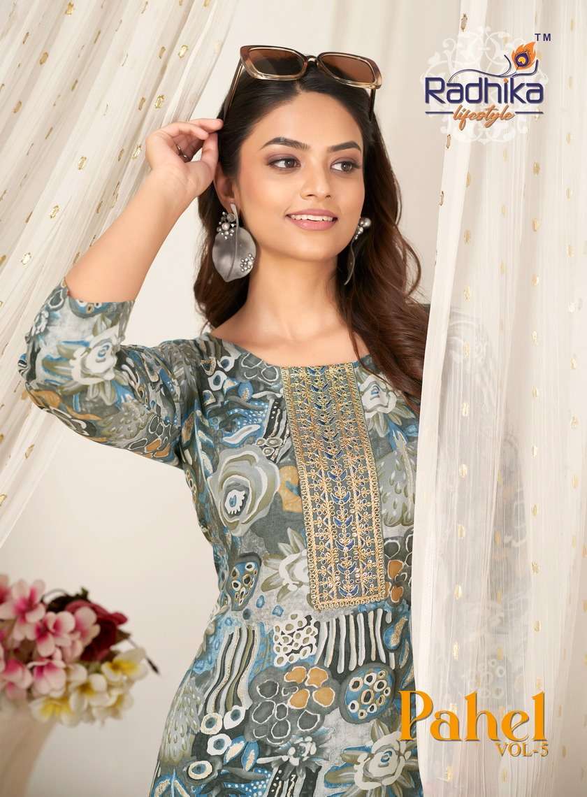 PAHEL VOL-5 BY RADHIKA LIFESTYLE 5001 TO 5009 SERIES RAYON KURTIS