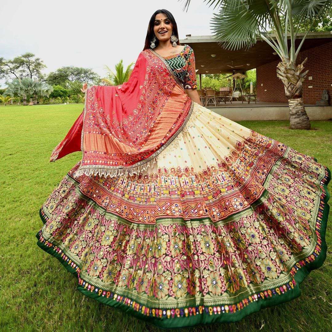 PC-1308 BY ASLIWHOLESALE DESIGNER FANCY CHINON SILK NAVRATRI LEHENGAS