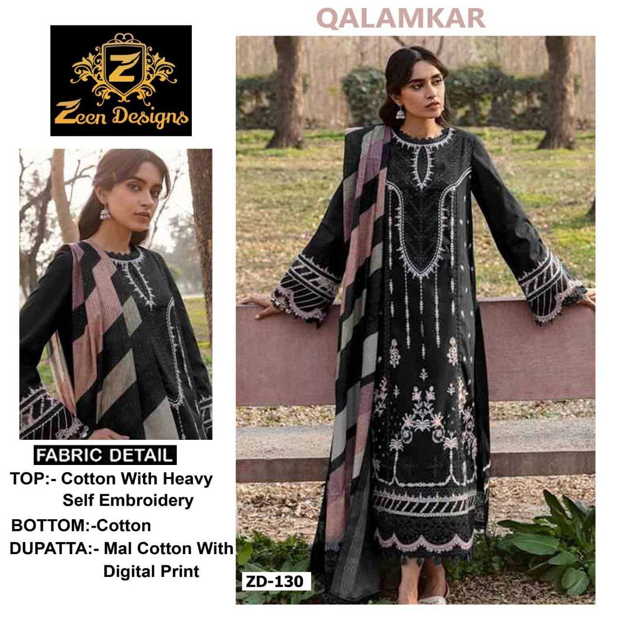 QALAMKAR 130 BY ZEEN DESIGNS HEAVY CAMBRIC COTTON EMBROIDERY DRESS