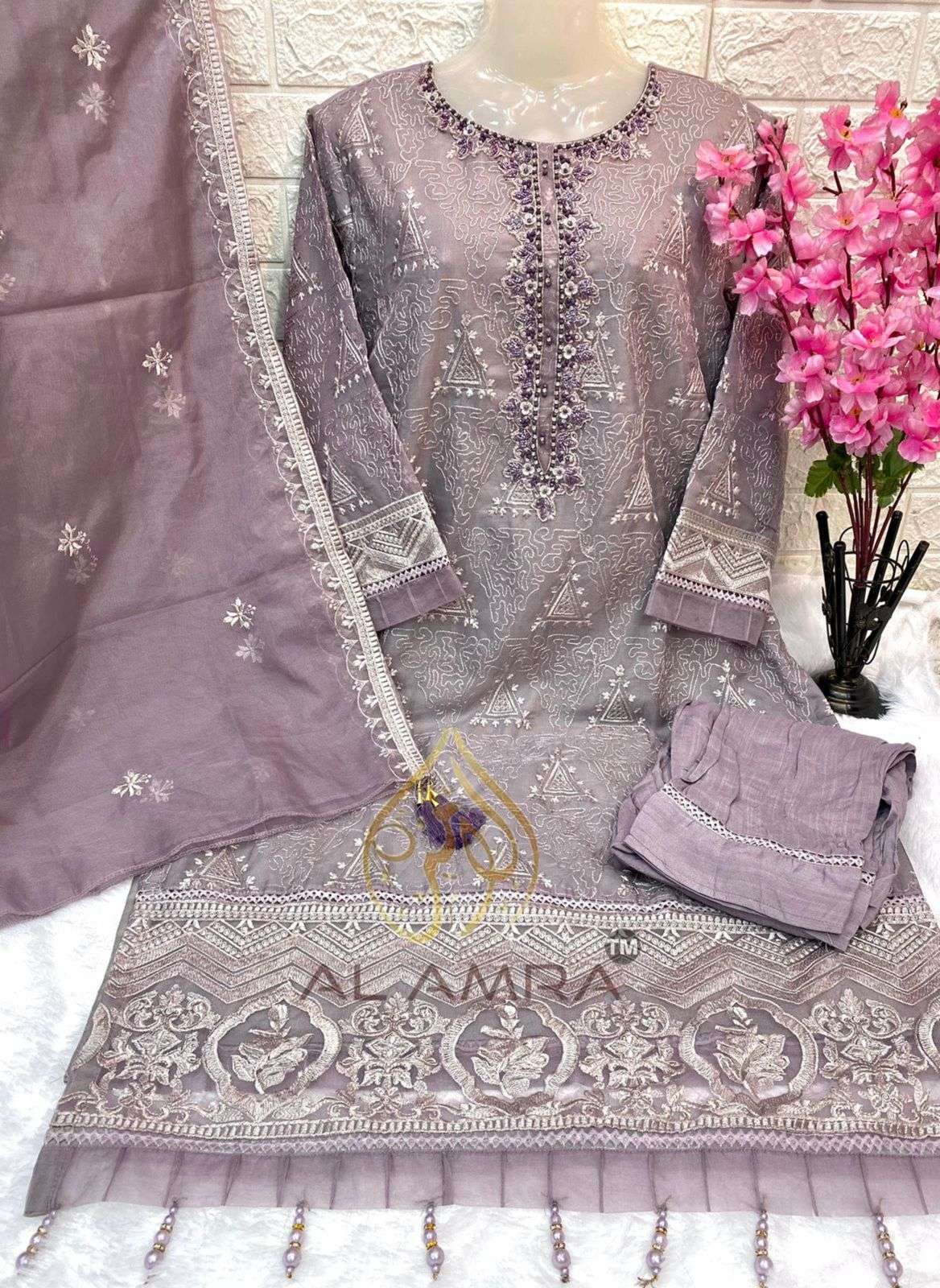 R-02 HIT DESIGN BY AL AMRA HEAVY ORGANZA EMBROIDERY PAKISTANI DRESSES