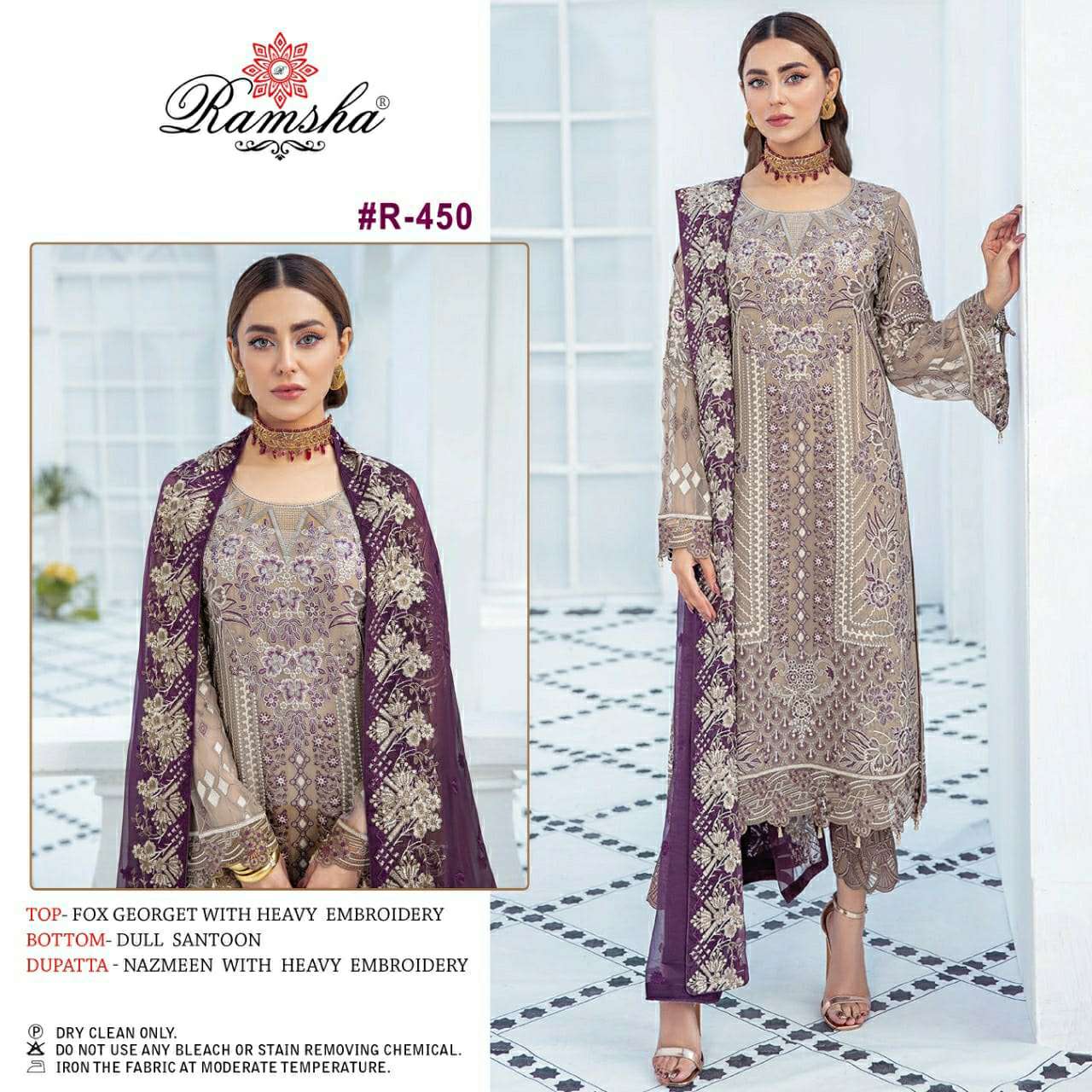 R-450 HIT DESIGN BY RAMSHA HEAVY GEORGETTE WORK PAKISTANI DRESSES