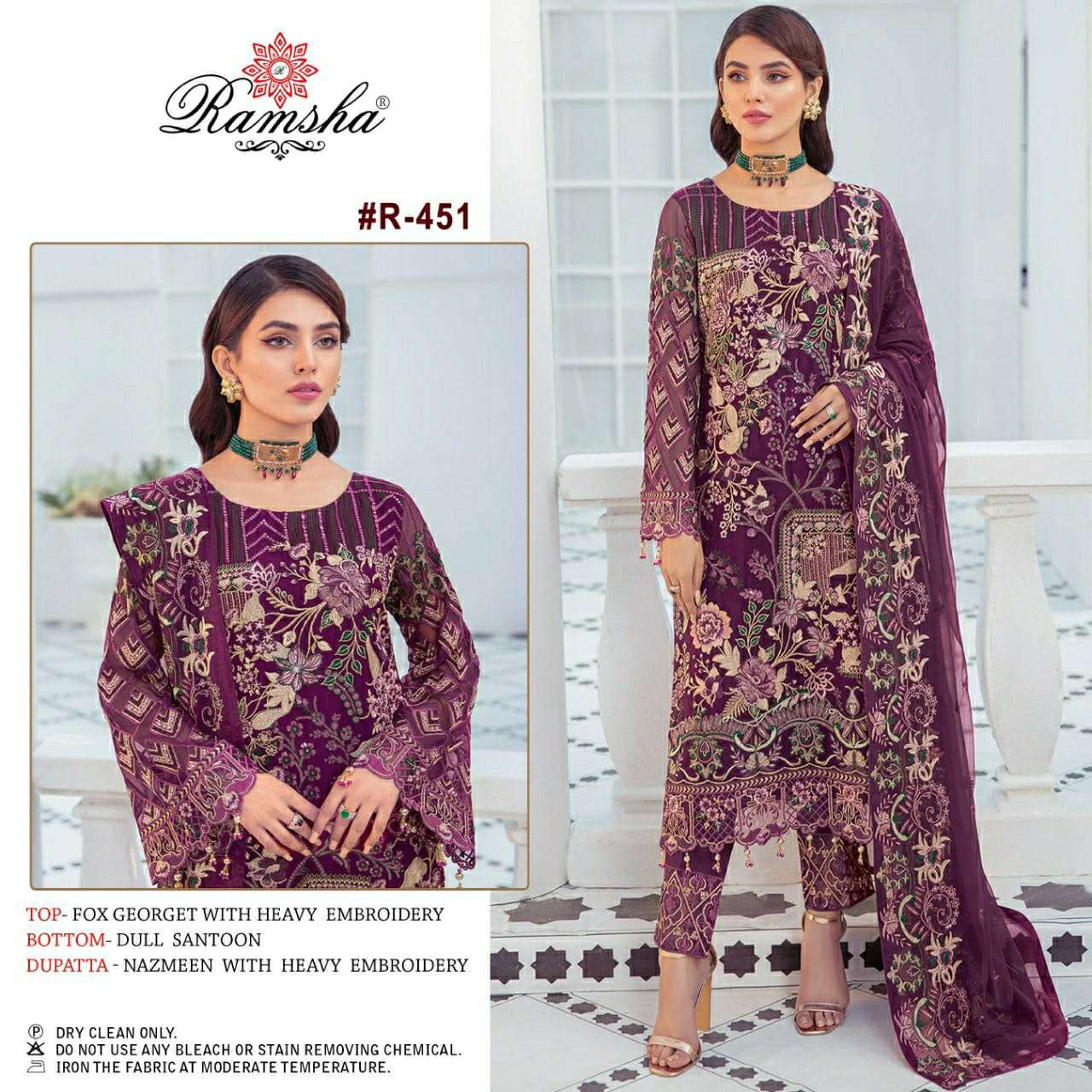 R-451 HIT DESIGN BY RAMSHA HEAVY GEORGETTE WORK PAKISTANI DRESSES