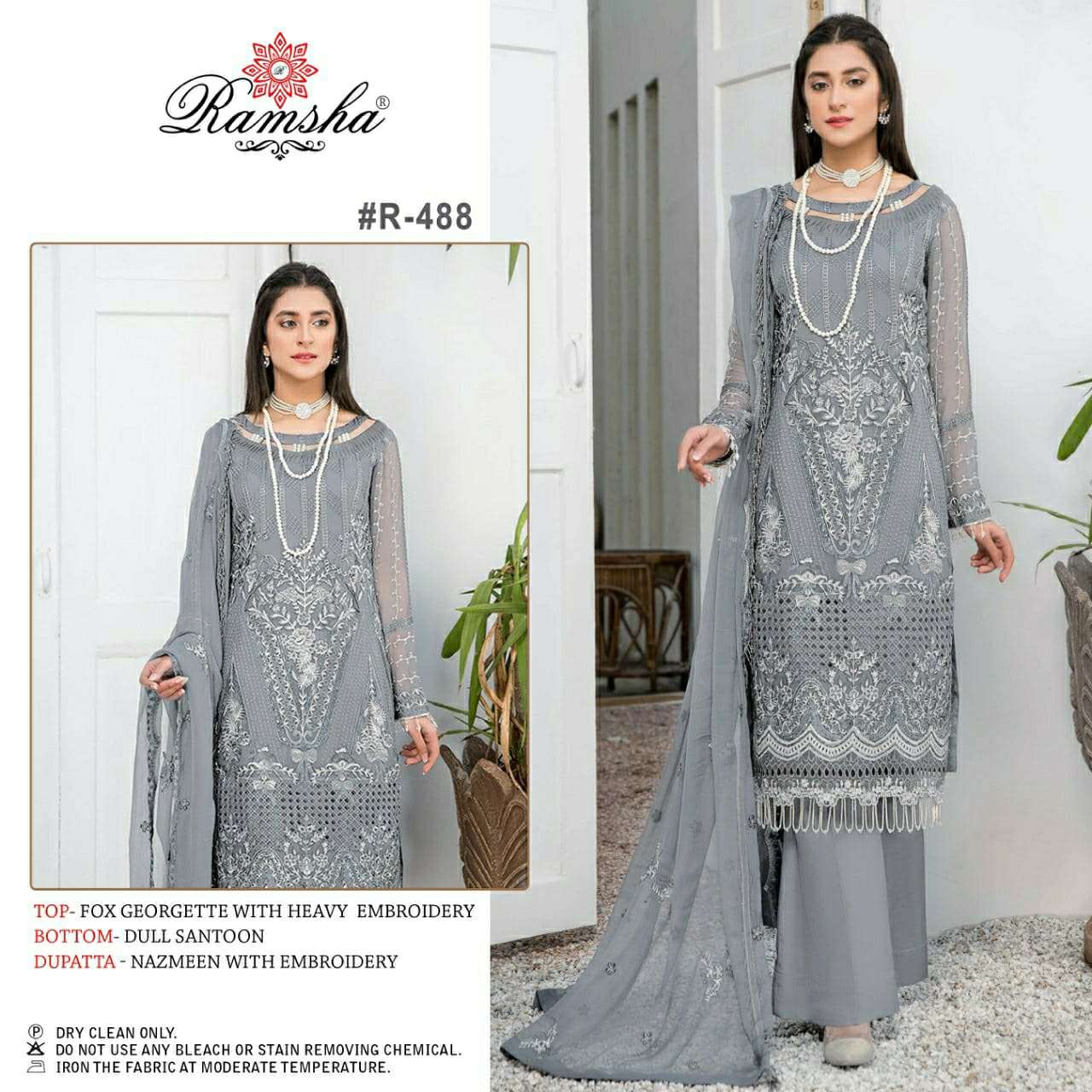 R-488 HIT DESIGN BY RAMSHA HEAVY GEORGETTE WORK PAKISTANI DRESSES