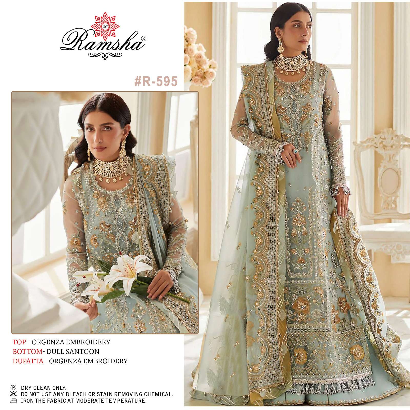 R-595 HIT DESIGN BY RAMSHA DESIGNER ORGENZA WORK PAKISTANI DRESSES