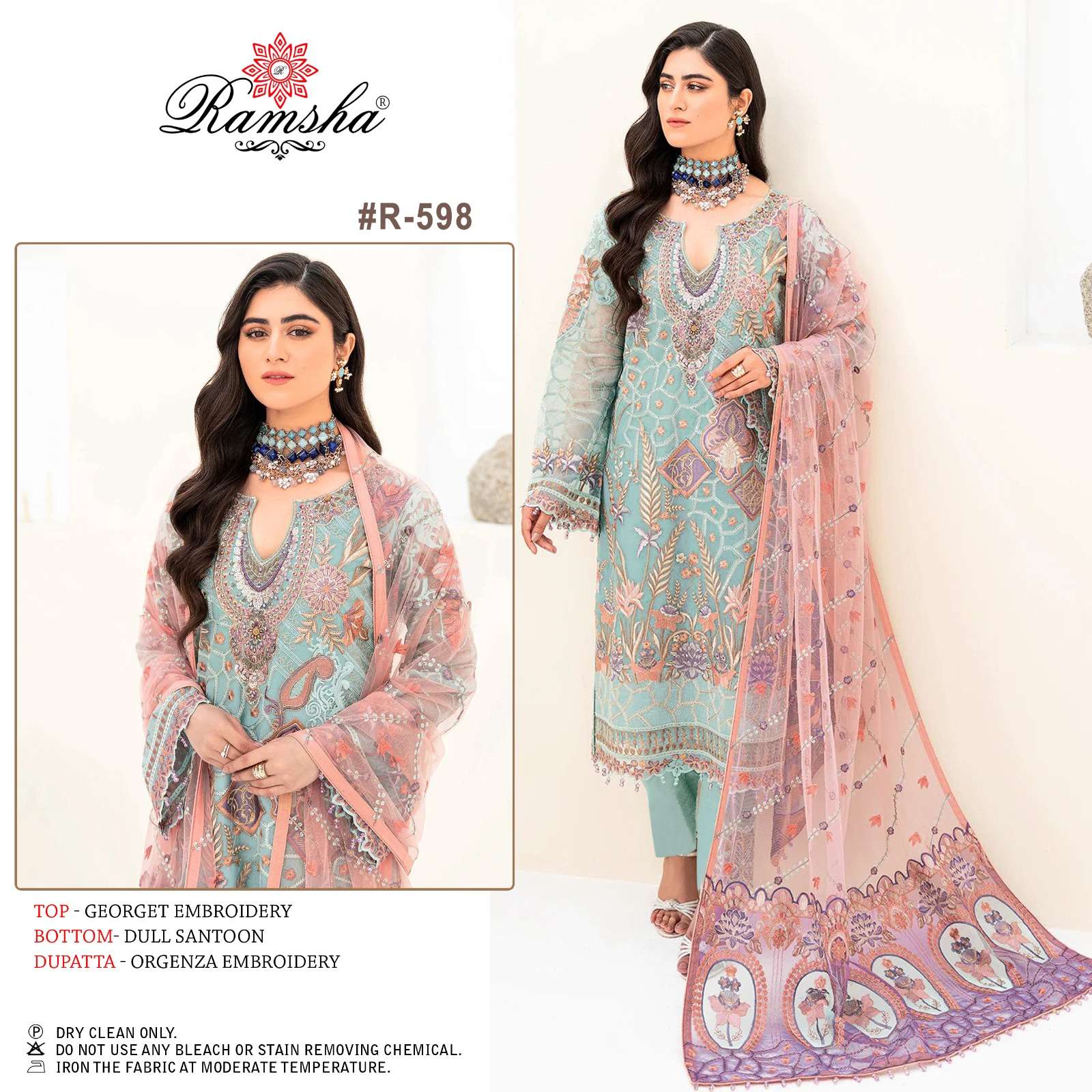 R-598 HIT DESIGN BY RAMSHA GEORGETTE WORK PAKISTANI DRESSES