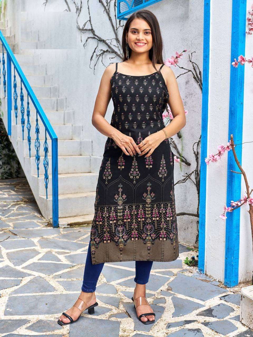 RAMYA BY ASLIWHOLESALE DESIGNER FACNY RAYON PRINTED KURTI