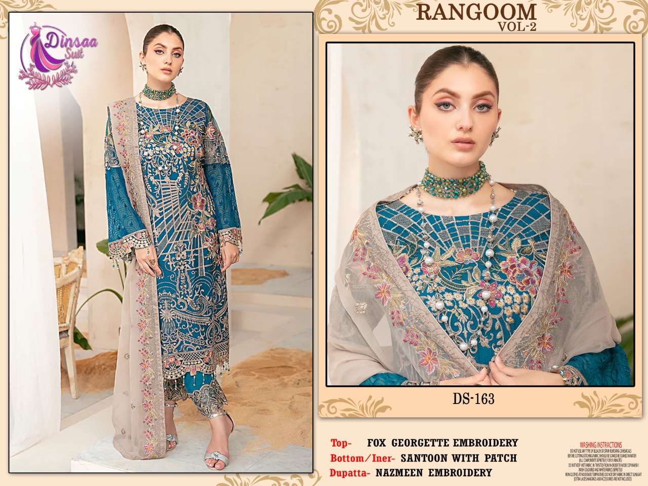 RANGOON VOL-2 BY DINSAA SUIT 163 TO 166 FAUX GEORGETTE PAKISTANI DRESSES