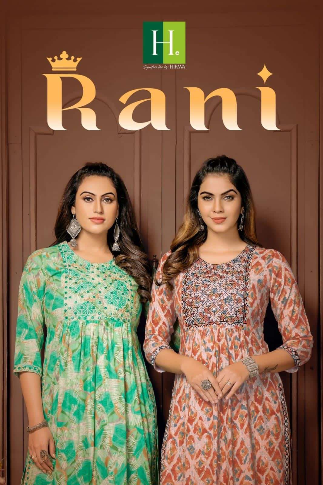 RANI  BY H DOT 101 TO 108 SERIES RAYON EMBROIDERY KURTIS