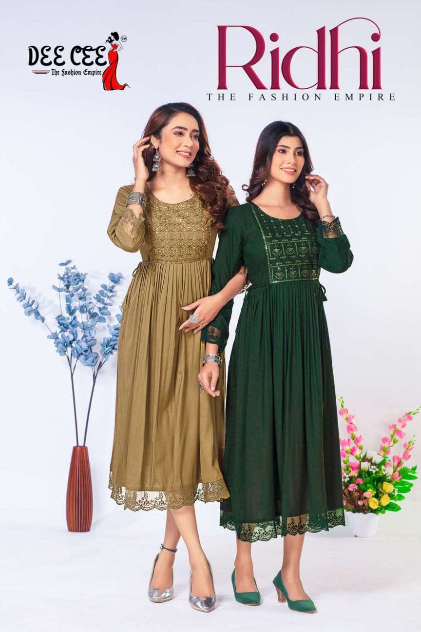 RIDHI BY DEE CEE 1001 TO 1006 SERIES DESIGNER RAYON PRINT KURTIS