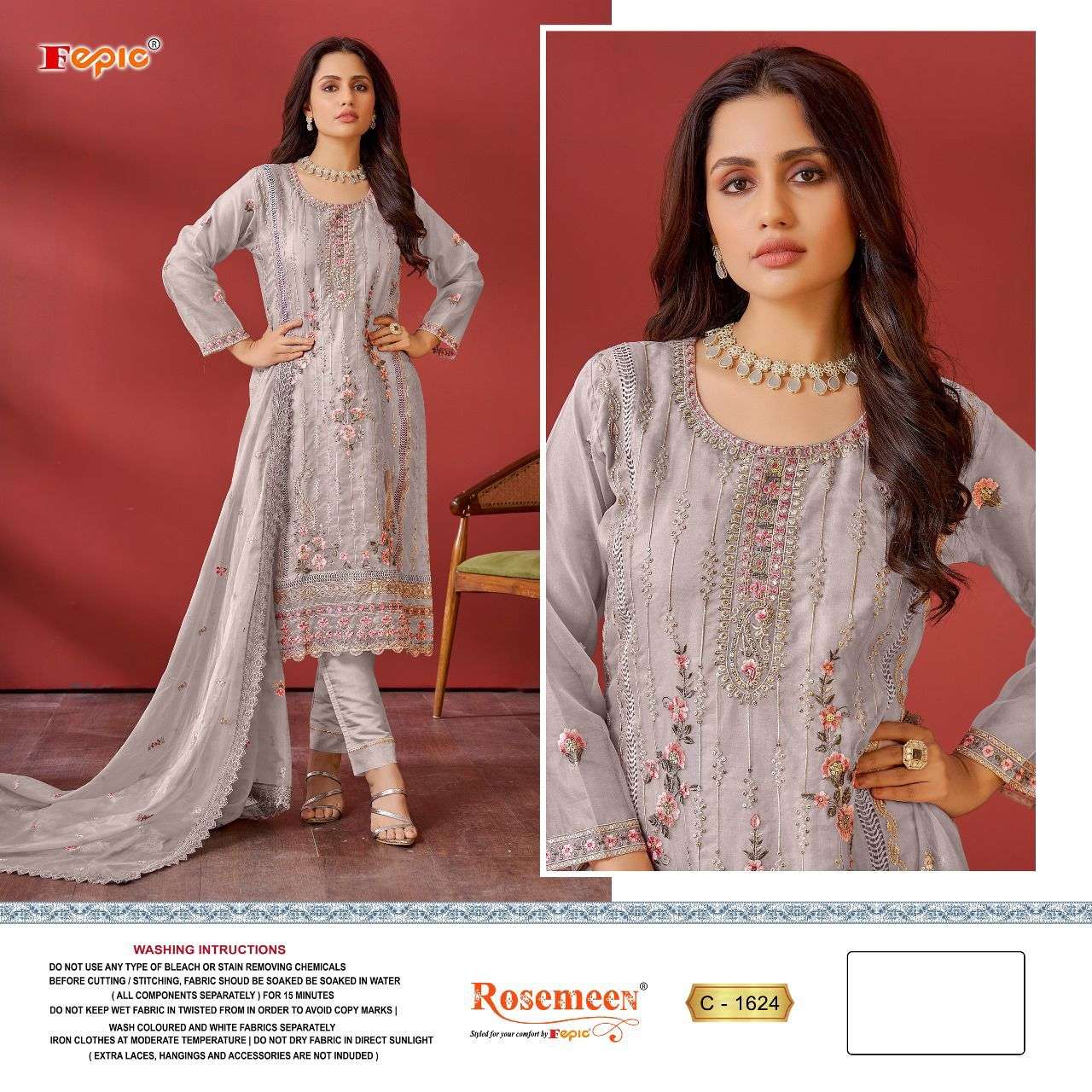 ROSEMEEN C-1624 COLOURS BY FEPIC DESIGNER ORGANZA PAKISTANI DRESSES