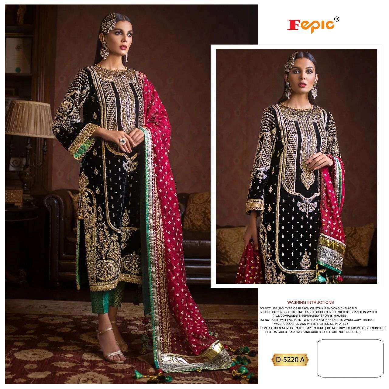 ROSEMEEN D-5220 BY FEPIC DESIGNER VELVET EMBROIDERED PAKISTANI DRESSES