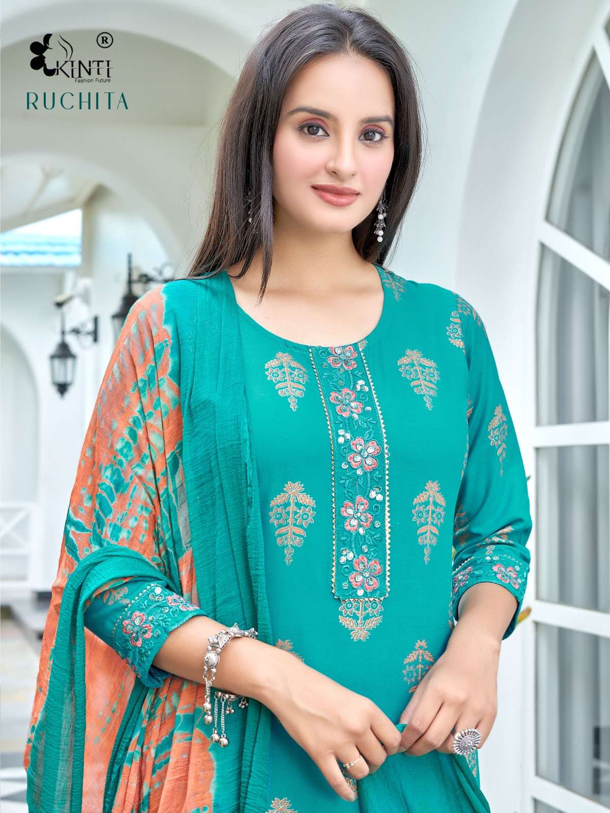 RUCHITA BY KINTI 1001 TO 1006 SERIES RAYON WORK STITCHED DRESSES