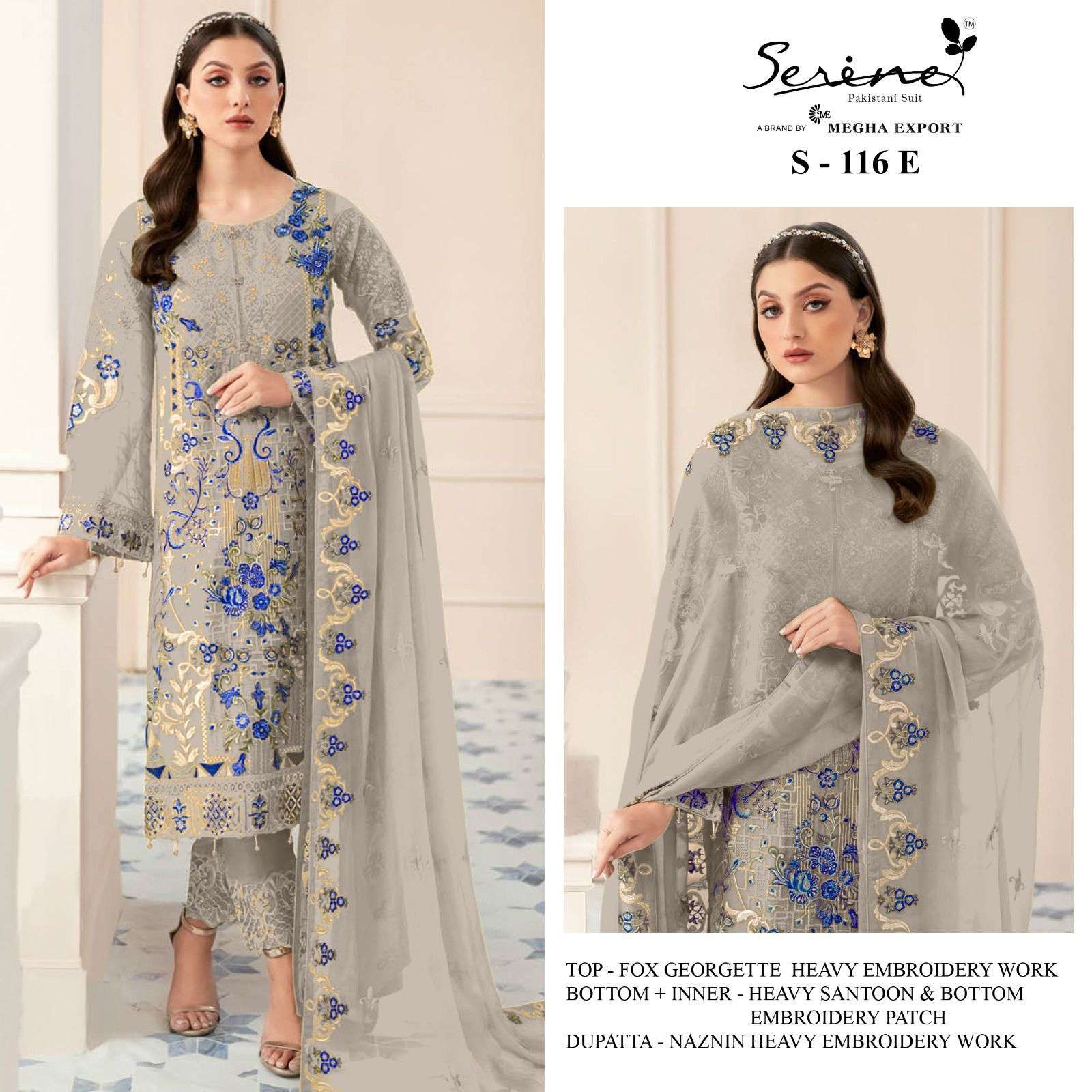 S-116 COLOURS  BY SERENE 116-E TO 116-H SERIES FAUX GEORGETTE EMBRODERY PAKISTANI DRESS