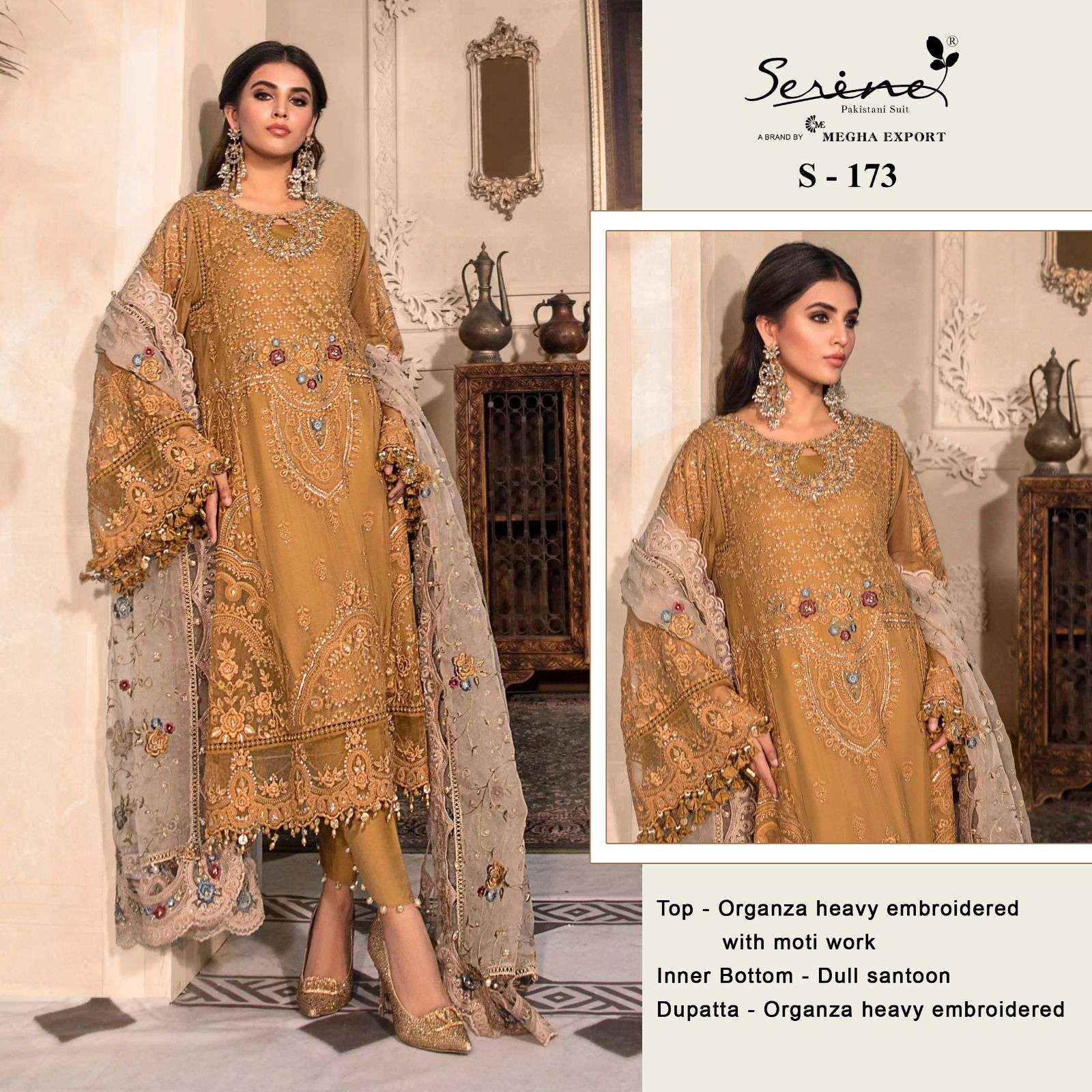 S-173 HIT DESIGN BY SERENE HEAVY ORGANZA EMBRODERY PAKISTANI DRESS