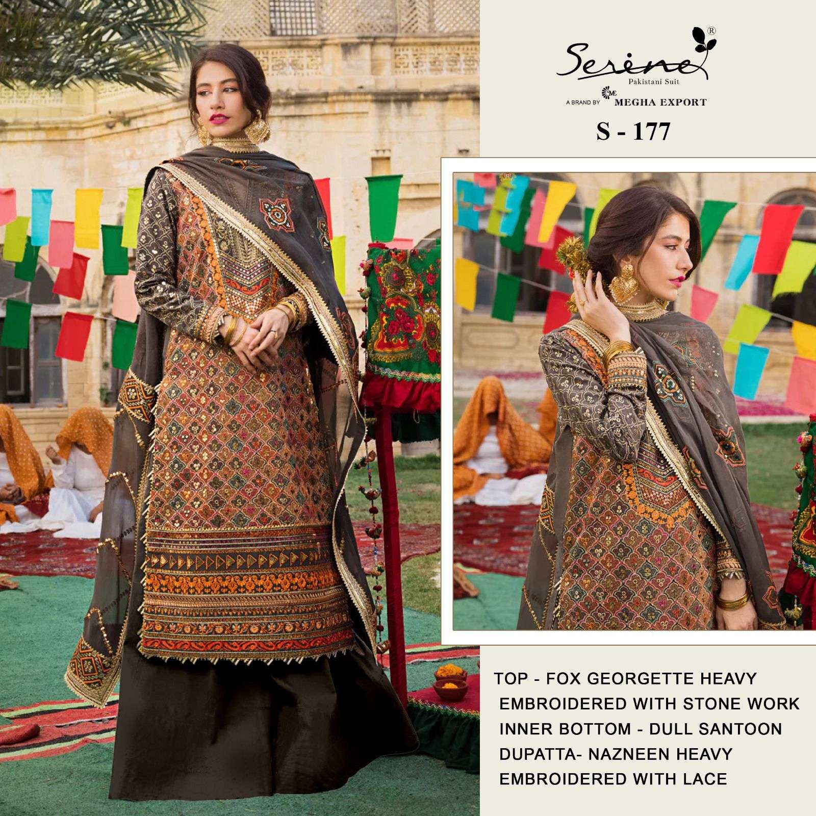 S-177 HIT DESIGN BY SERENE FAUX GEORGETTE EMBRODERY PAKISTANI DRESS