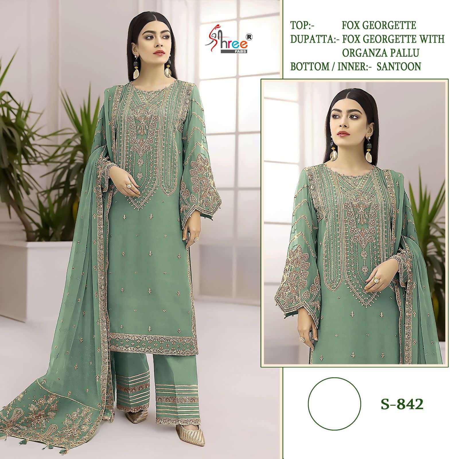 S-842 COLOURS BY SHREE FABS FAUX GEORGETTE EMBROIDERY PAKISTANI DRESSES