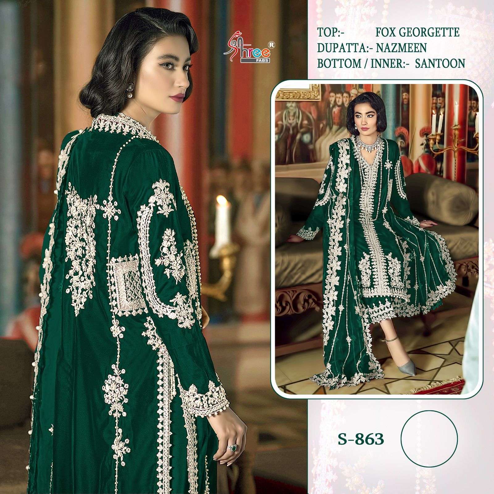 S-863 COLOURS BY SHREE FABS FAUX GEORGETTE EMBROIDERY PAKISTANI DRESSES